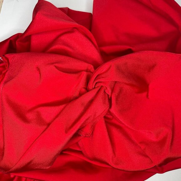 L.A. SEDUCTION Scarlet Red Cut Out Balloon Sleeve Bodycon Dress Sexy Event Sz L - Picture 4 of 10